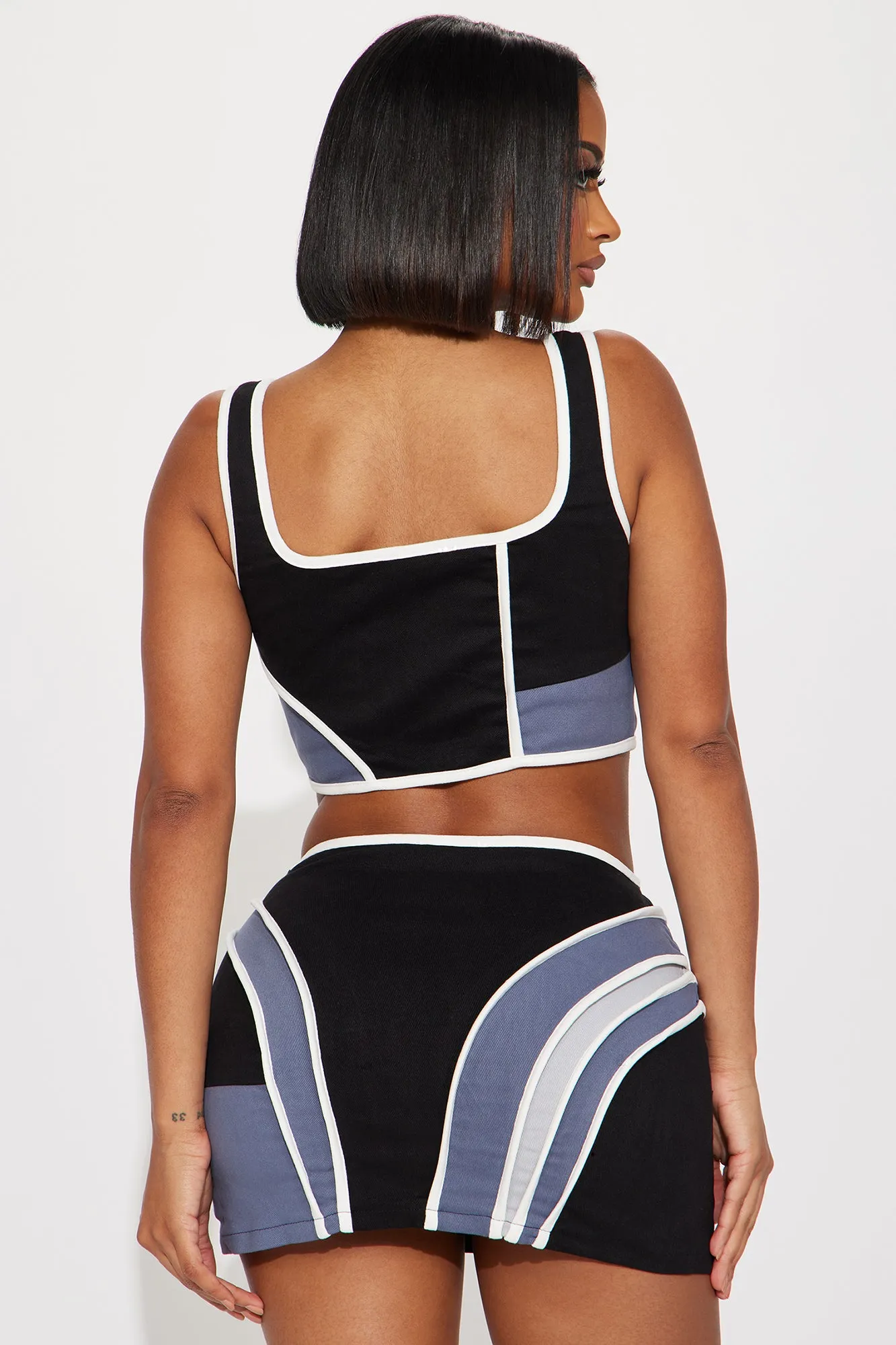 Adrienne Color Block Skirt Set - Navy/combo