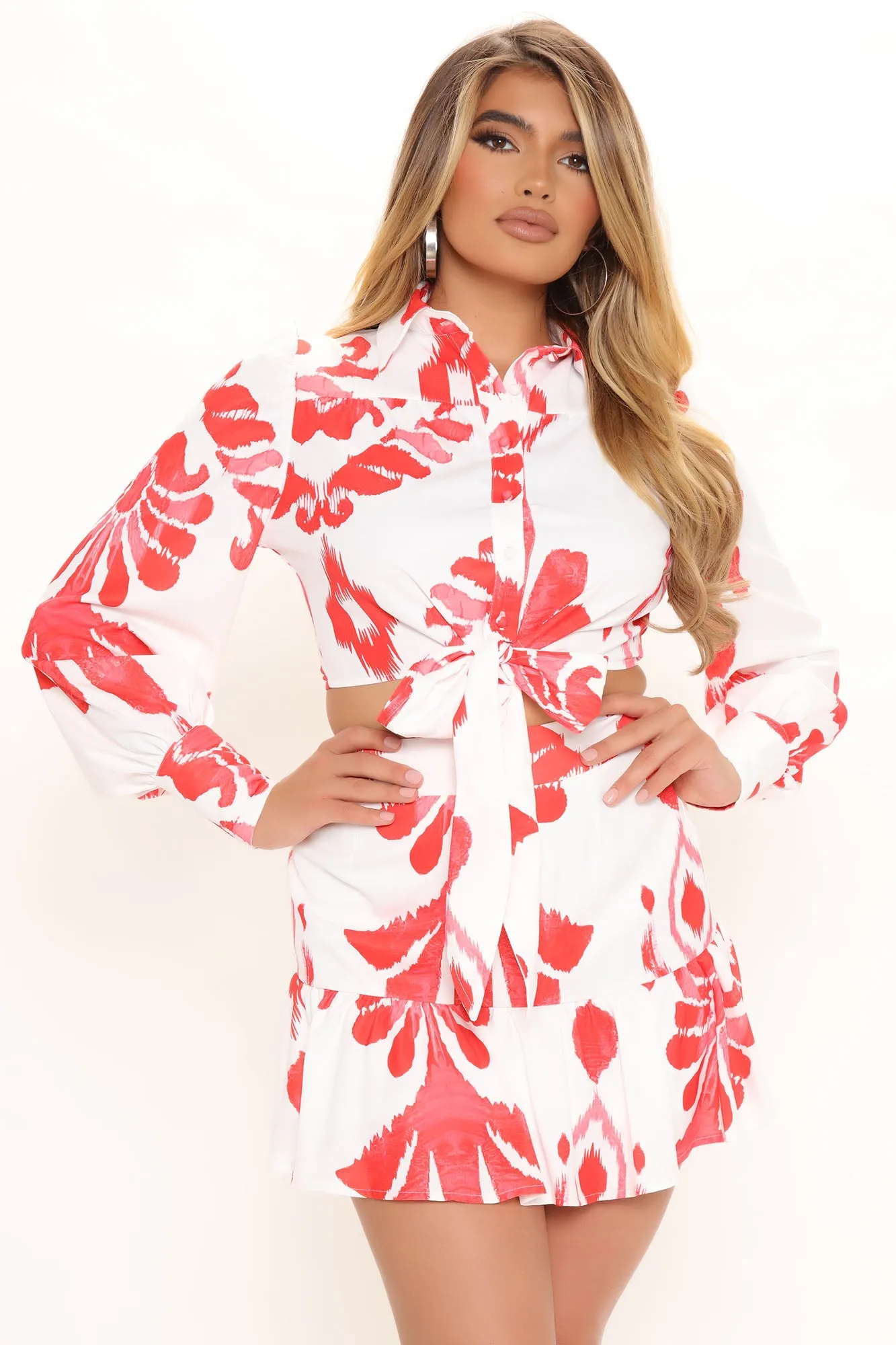 All For Show Printed Skirt Set - Red/combo