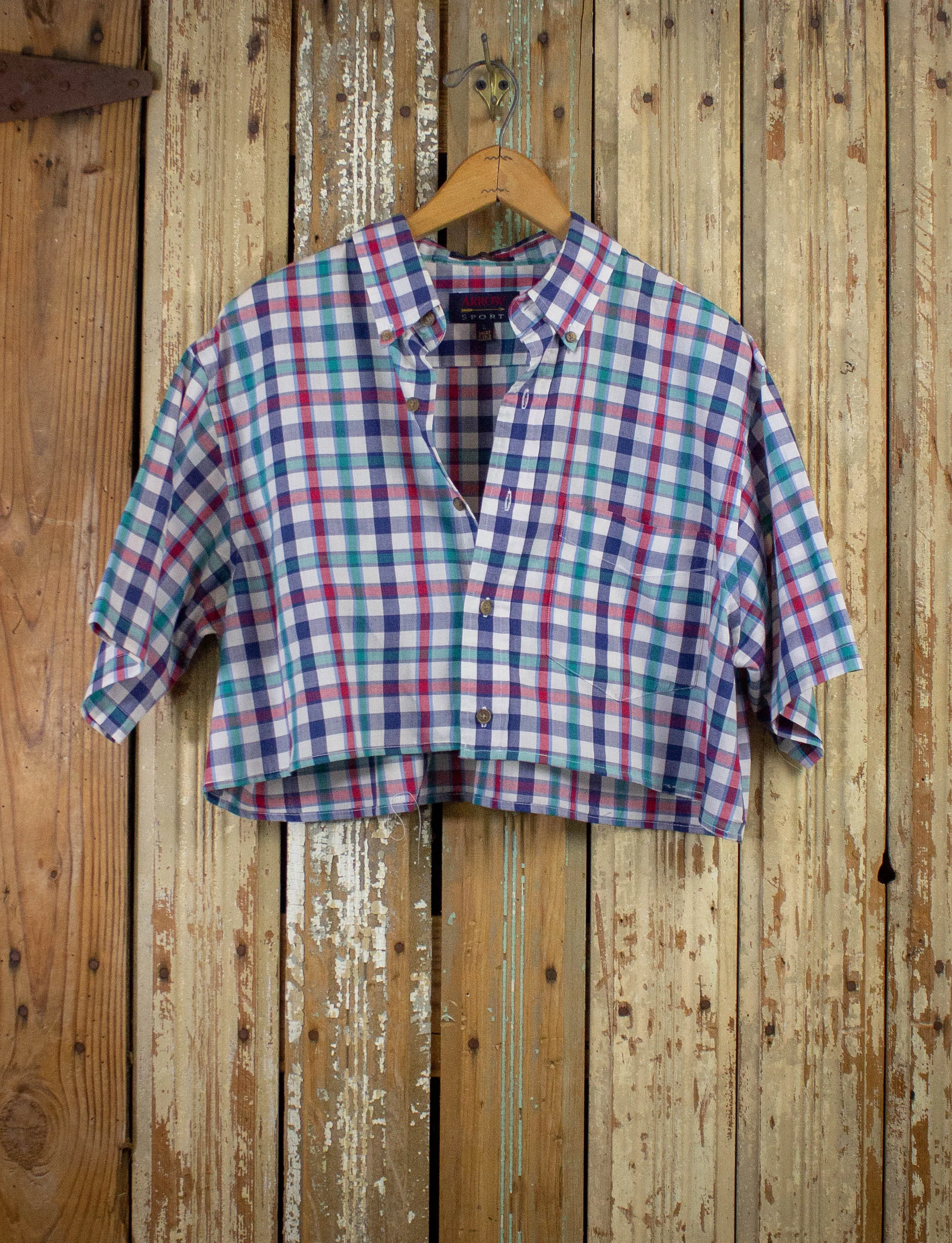 Arrow Sport Cropped Plaid Button Up Shirt Large