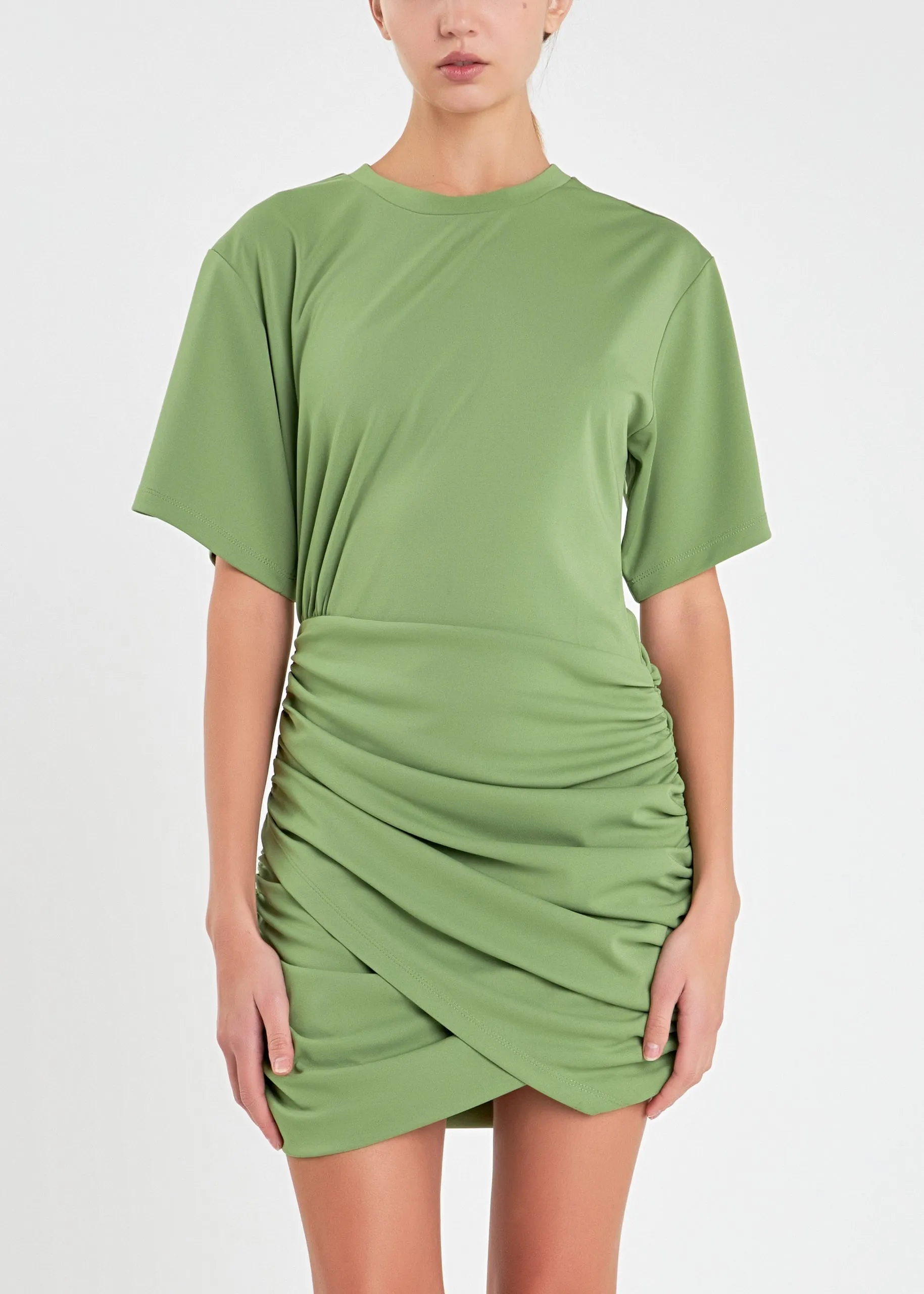 Asymmetric Ruched Mini Dress