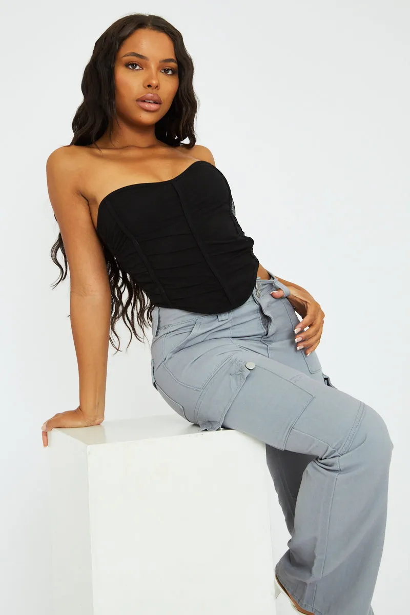 Black Mesh Corset Bandeau Crop Top - Summer