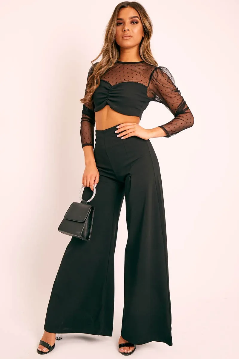 Black Mesh Polka Bandeau Crop Top - Gisele