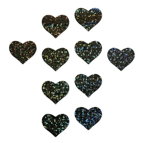 Body Minis: 10 Mini Black Glitter Hearts Nipple & Body Pasties