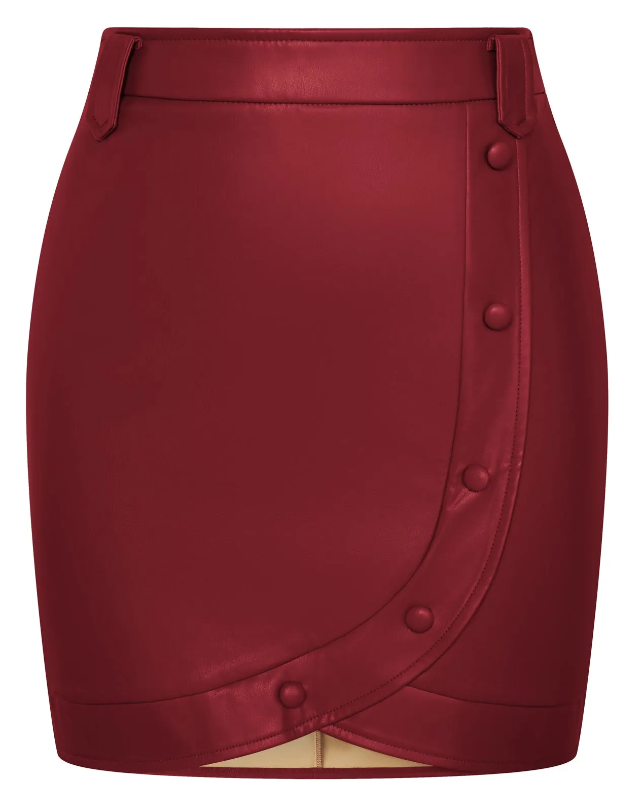 BP Women Vintage Imitated Leather Skirt Elastic Waist Mid-Thigh Bodycon Skirt