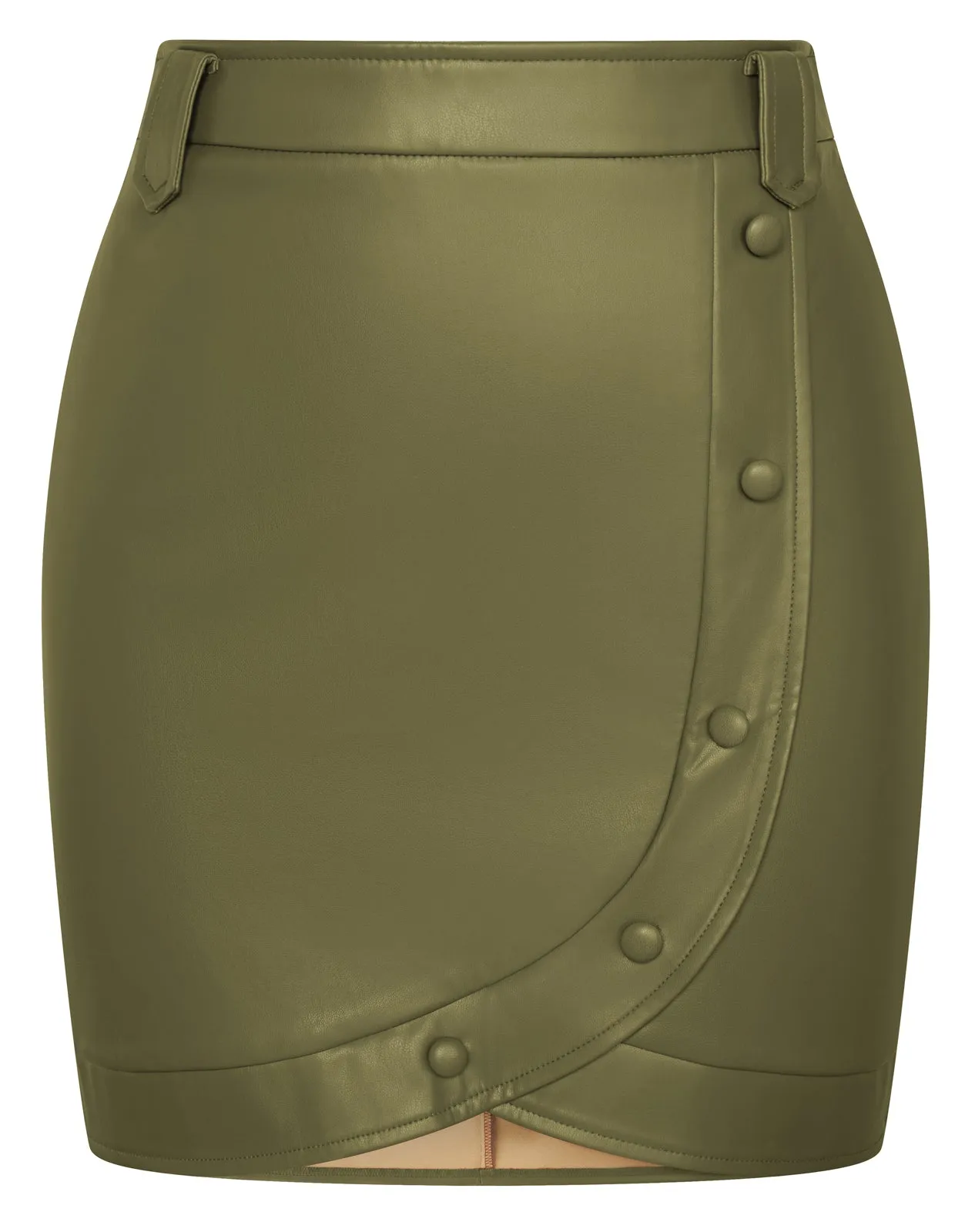 BP Women Vintage Imitated Leather Skirt Elastic Waist Mid-Thigh Bodycon Skirt