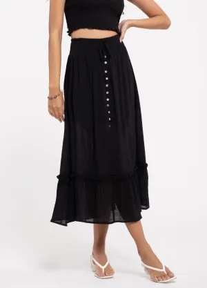 Button Front Black Skirt