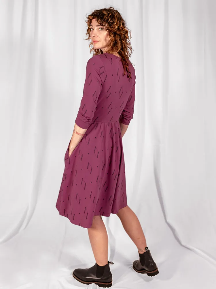 Callie 3/4 Sleeve Wrap Dress - Diamond Vine Dark Purple