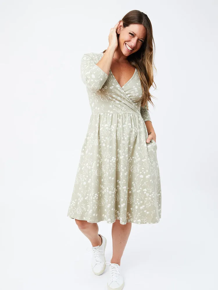 Callie 3/4 Sleeve Wrap Dress - Field Taupe