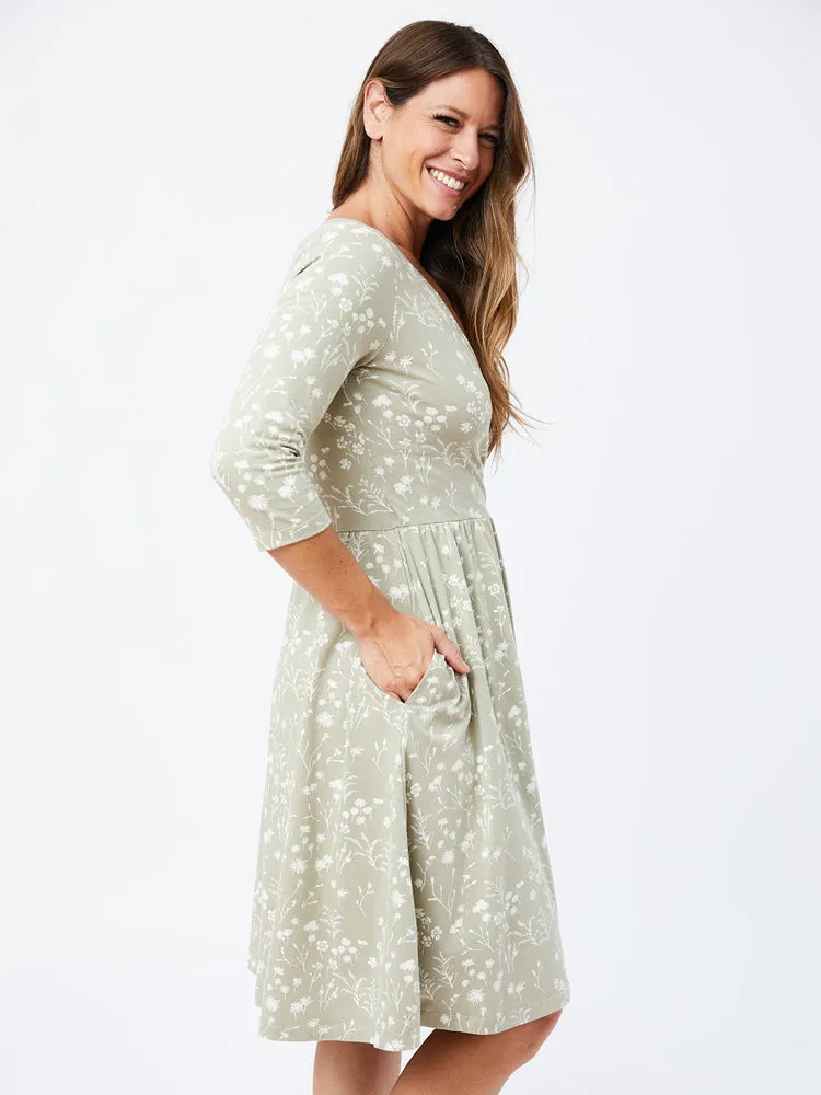 Callie 3/4 Sleeve Wrap Dress - Field Taupe