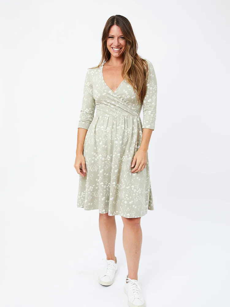 Callie 3/4 Sleeve Wrap Dress - Field Taupe