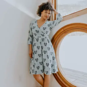 Callie 3/4 Sleeve Wrap Dress Retro Slate