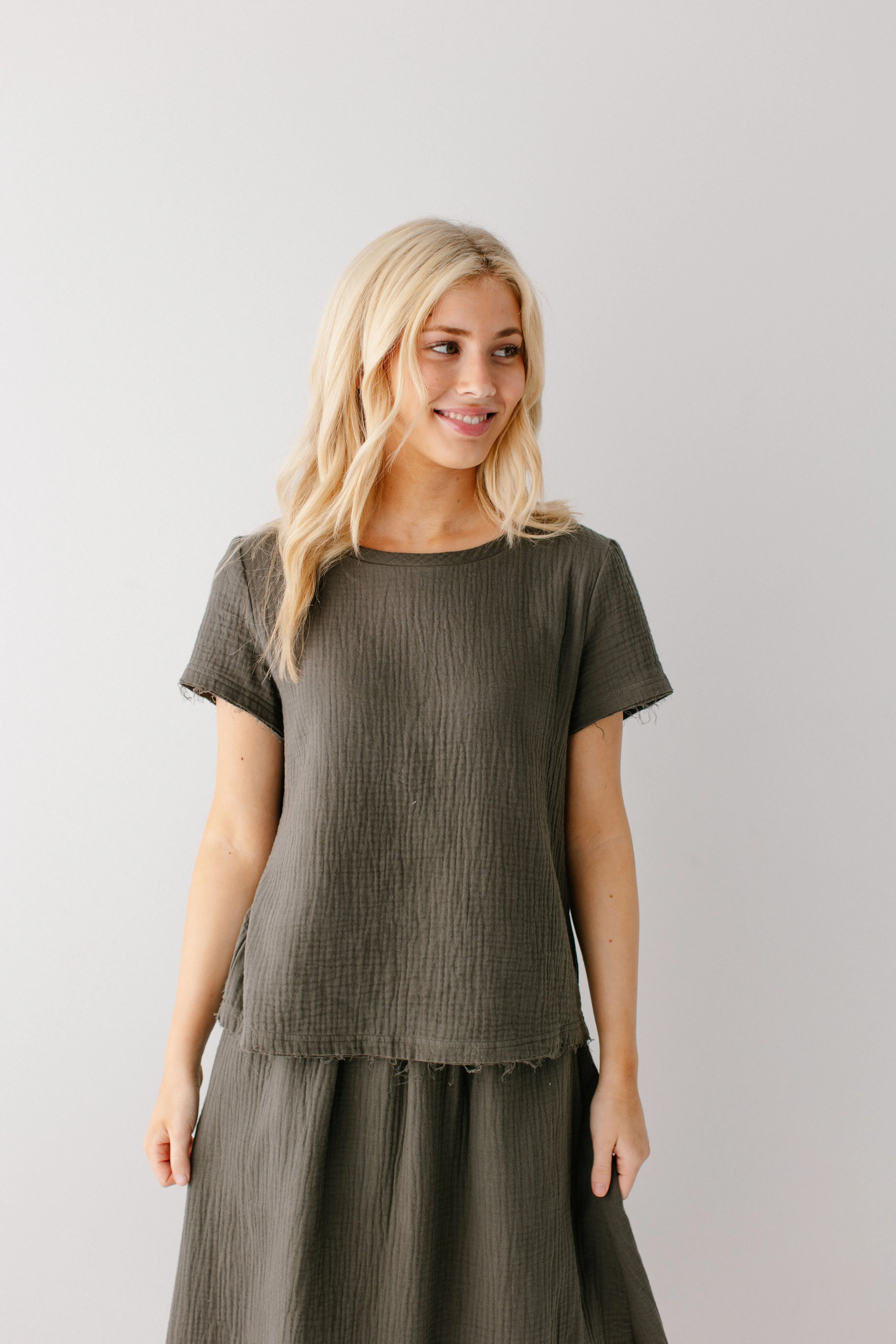 'Cassandra' Raw Hem Cotton Gauze Top FINAL SALE