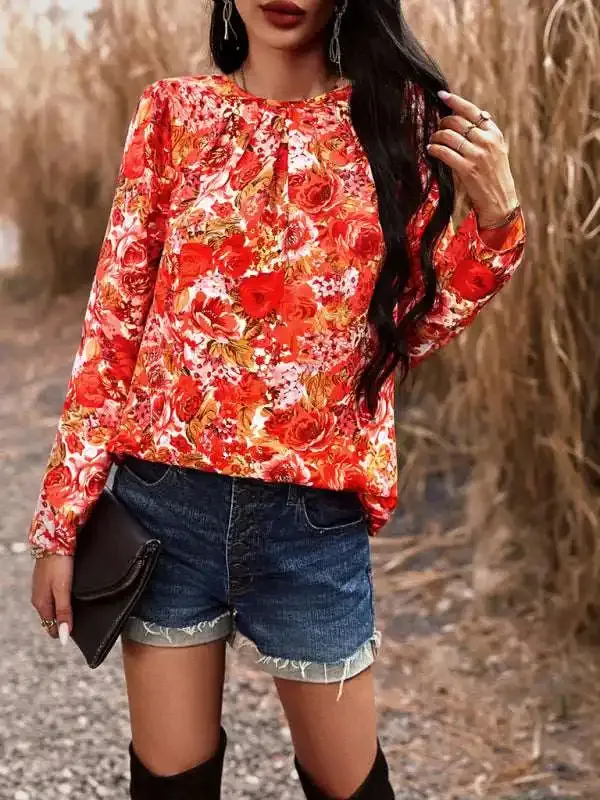 Casual Printed Round Neck Long Sleeve Top