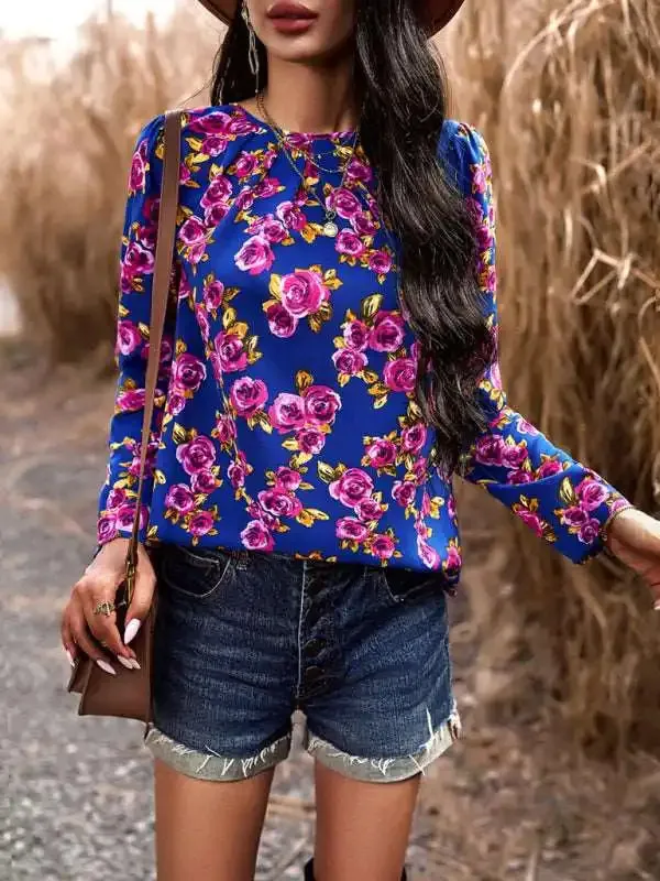 Casual Printed Round Neck Long Sleeve Top