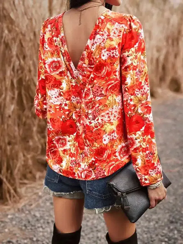 Casual Printed Round Neck Long Sleeve Top