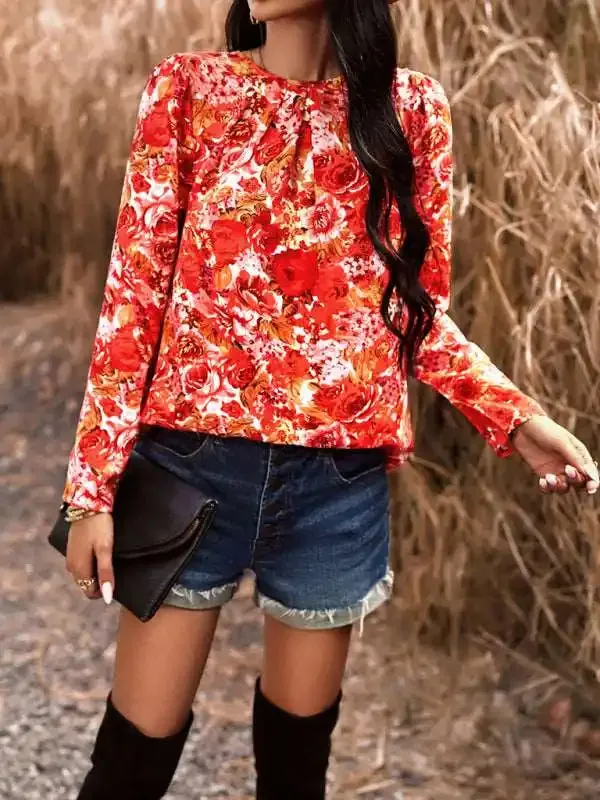 Casual Printed Round Neck Long Sleeve Top