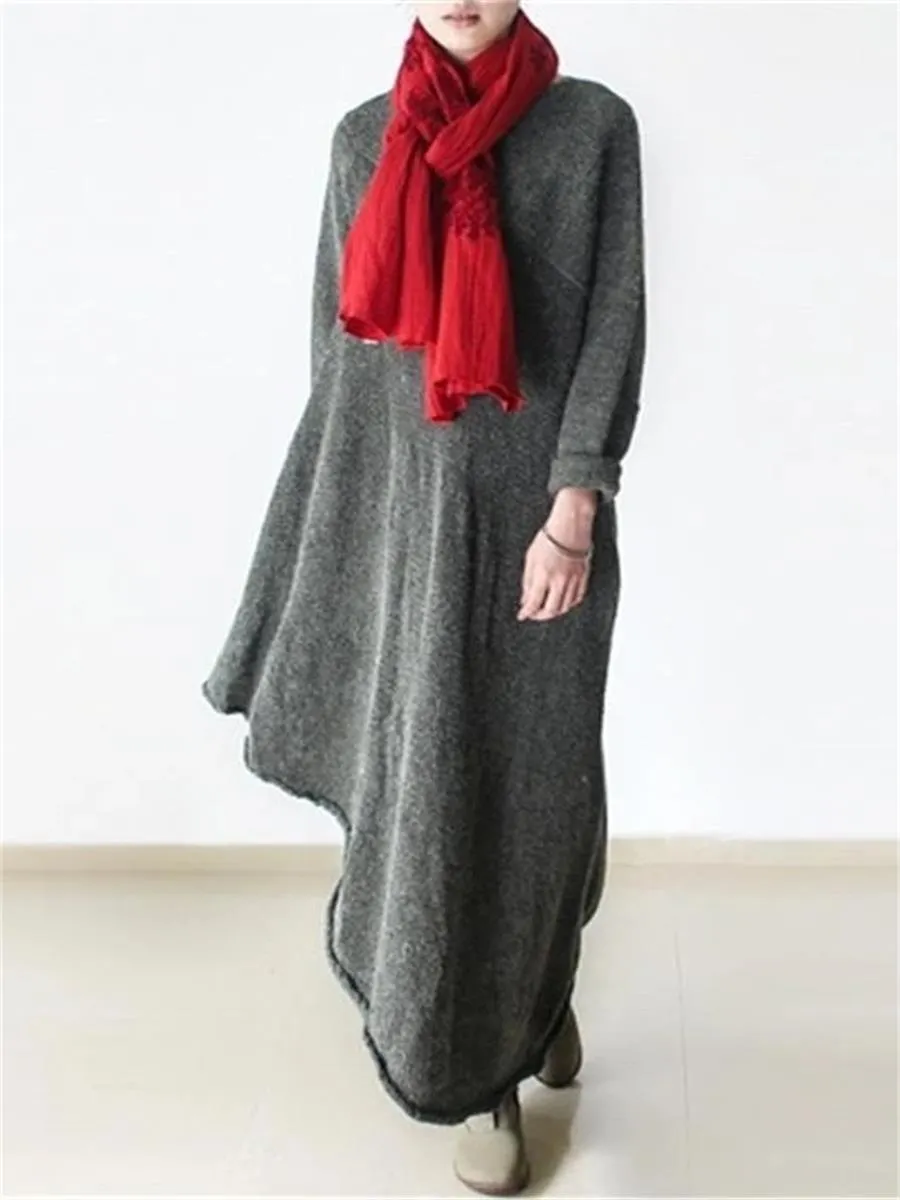 Casual Women'S Irregular Hem Sweater Long Skirt