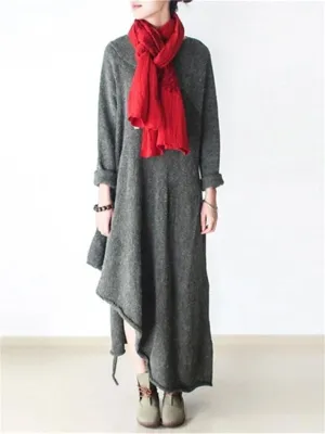 Casual Women'S Irregular Hem Sweater Long Skirt