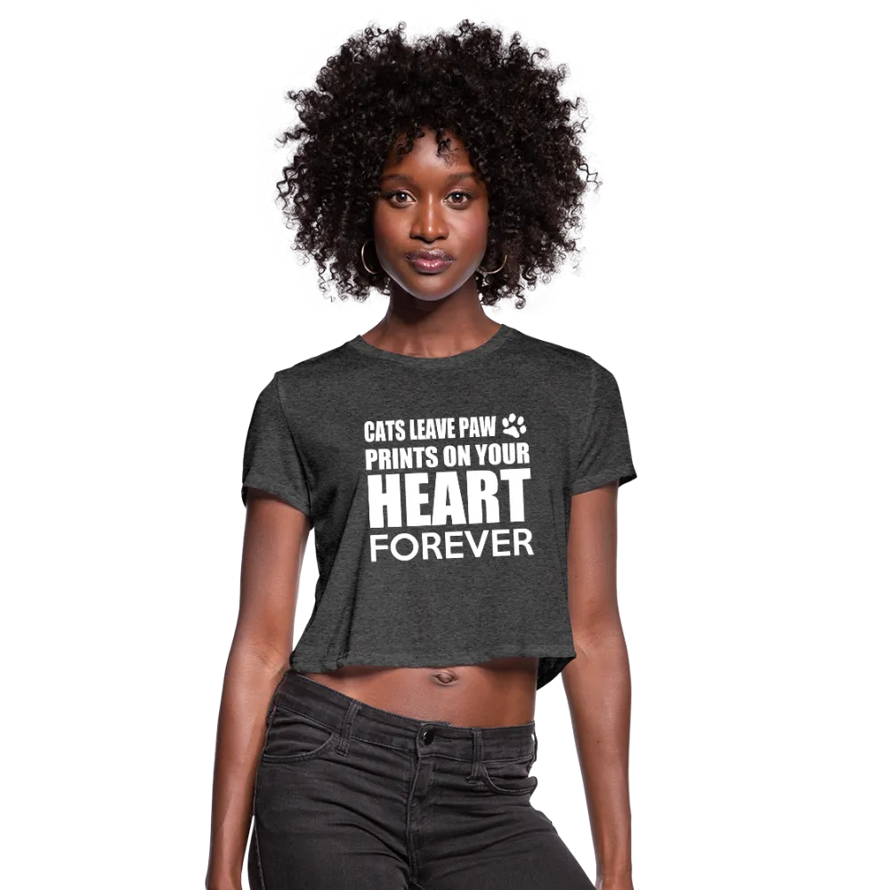 Cats Leave Paw Prints On Your Heart Forever Women's Cropped T-Shirt