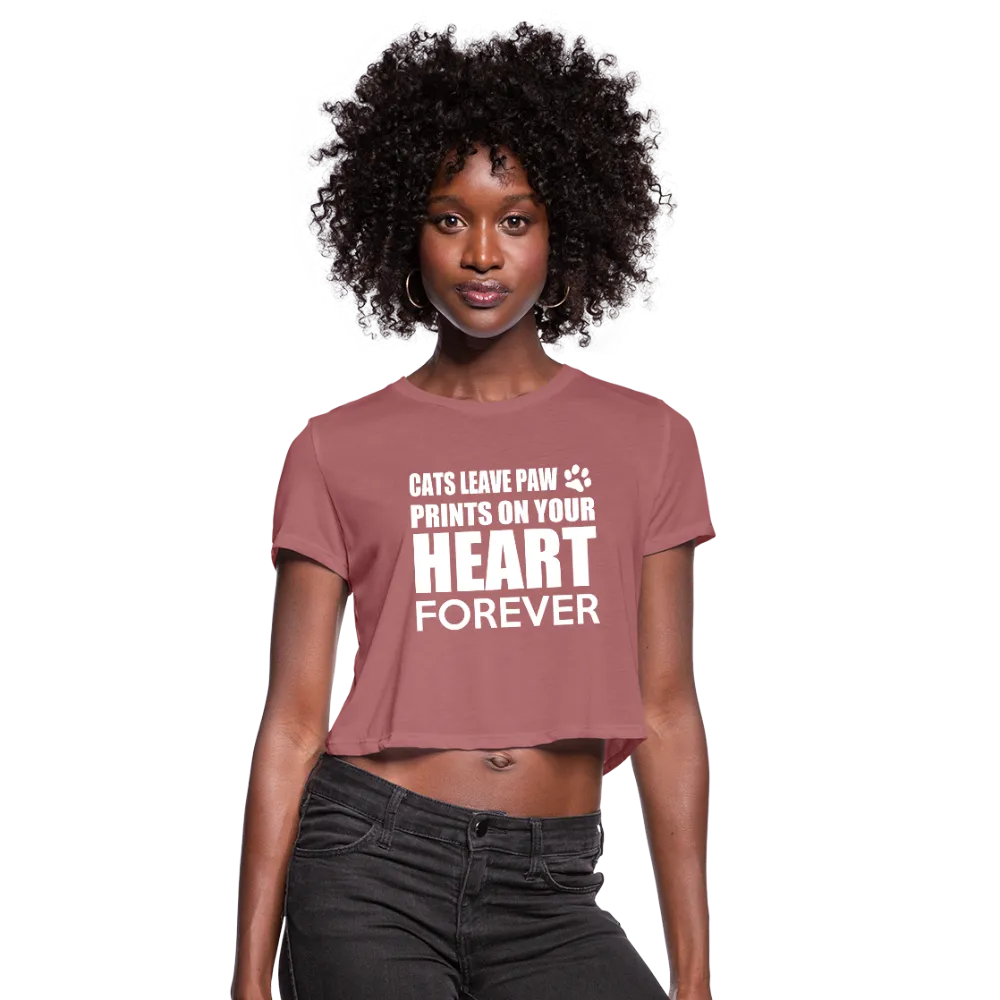 Cats Leave Paw Prints On Your Heart Forever Women's Cropped T-Shirt