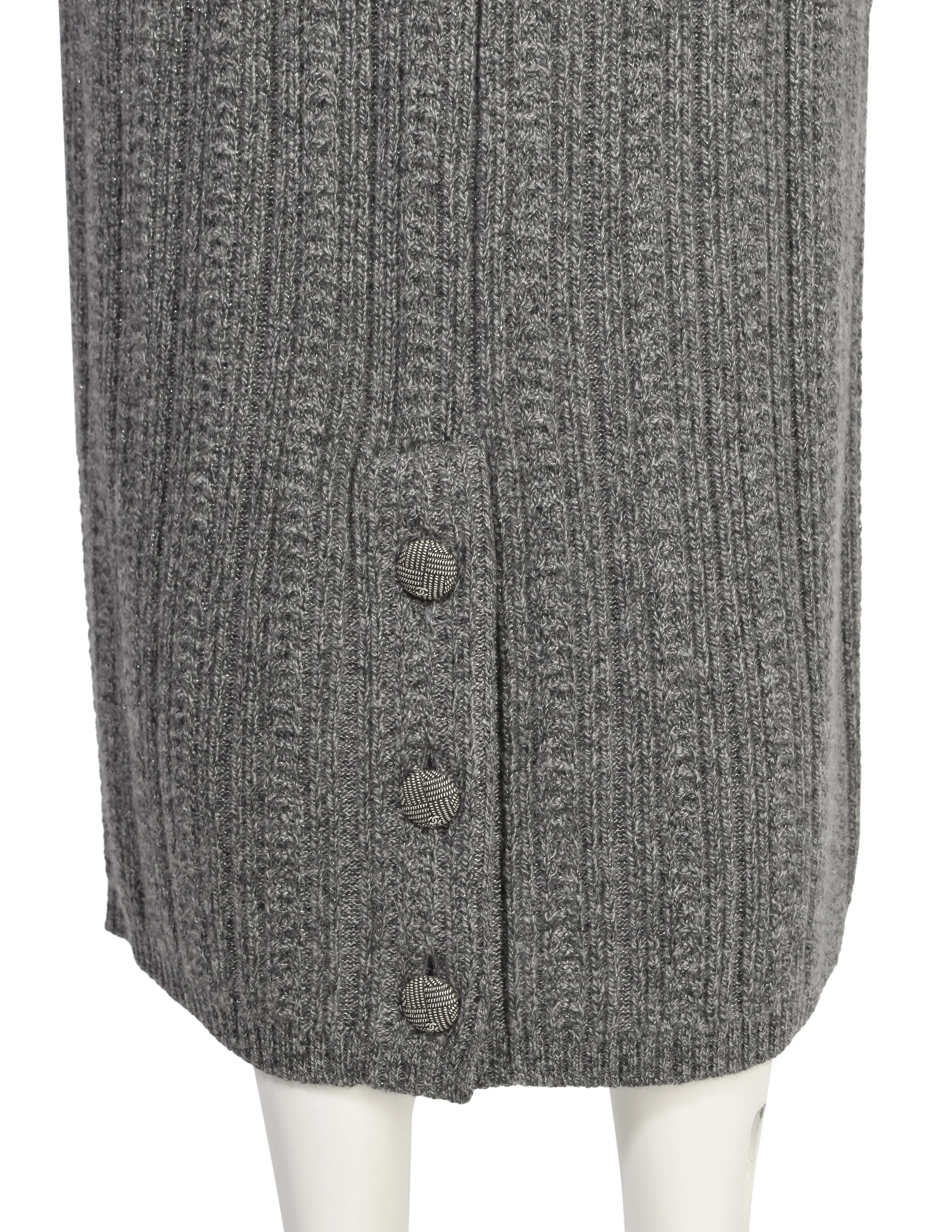 Chanel PF 2015 Grey Sparkly Cashmere Knit Sweater and Skirt Set