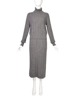 Chanel PF 2015 Grey Sparkly Cashmere Knit Sweater and Skirt Set