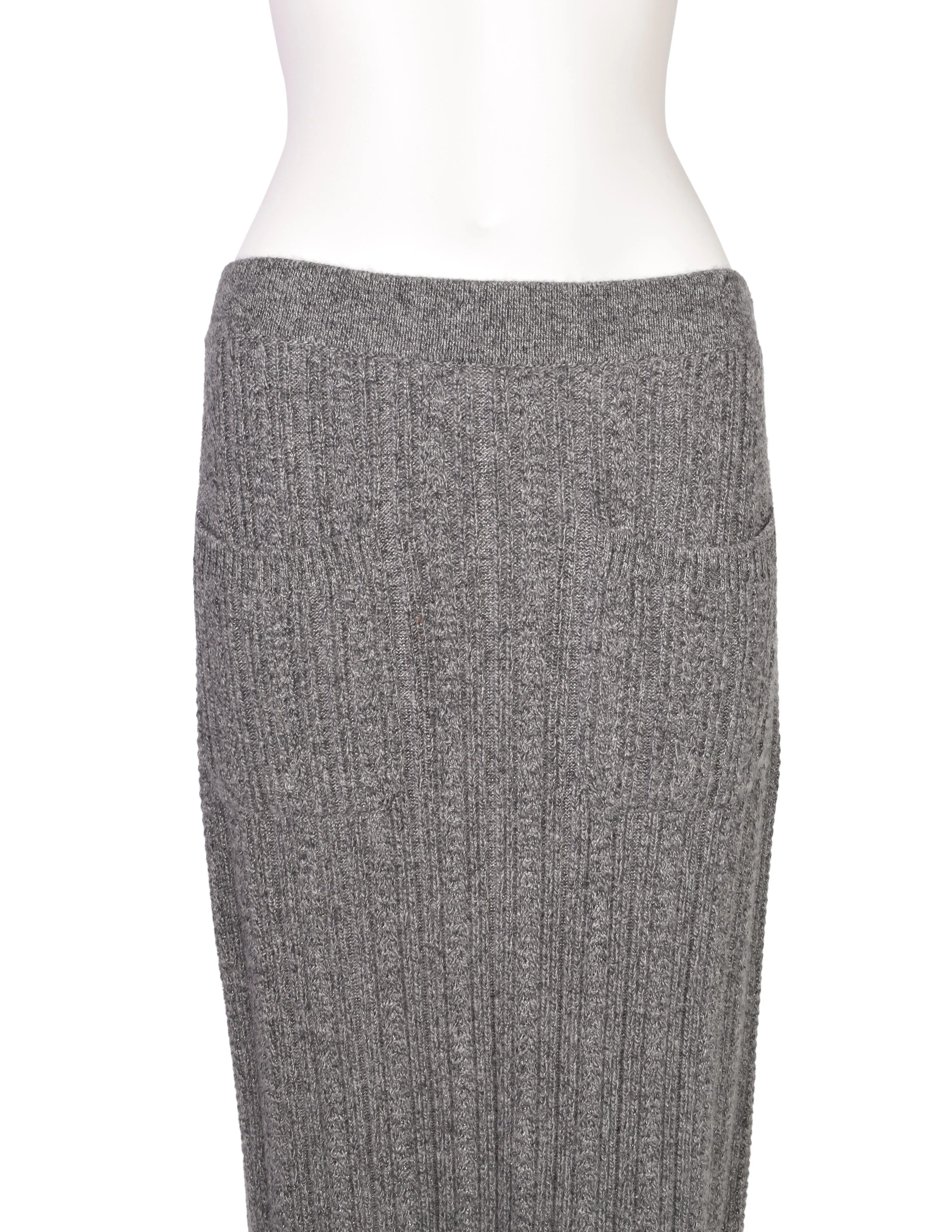 Chanel PF 2015 Grey Sparkly Cashmere Knit Sweater and Skirt Set