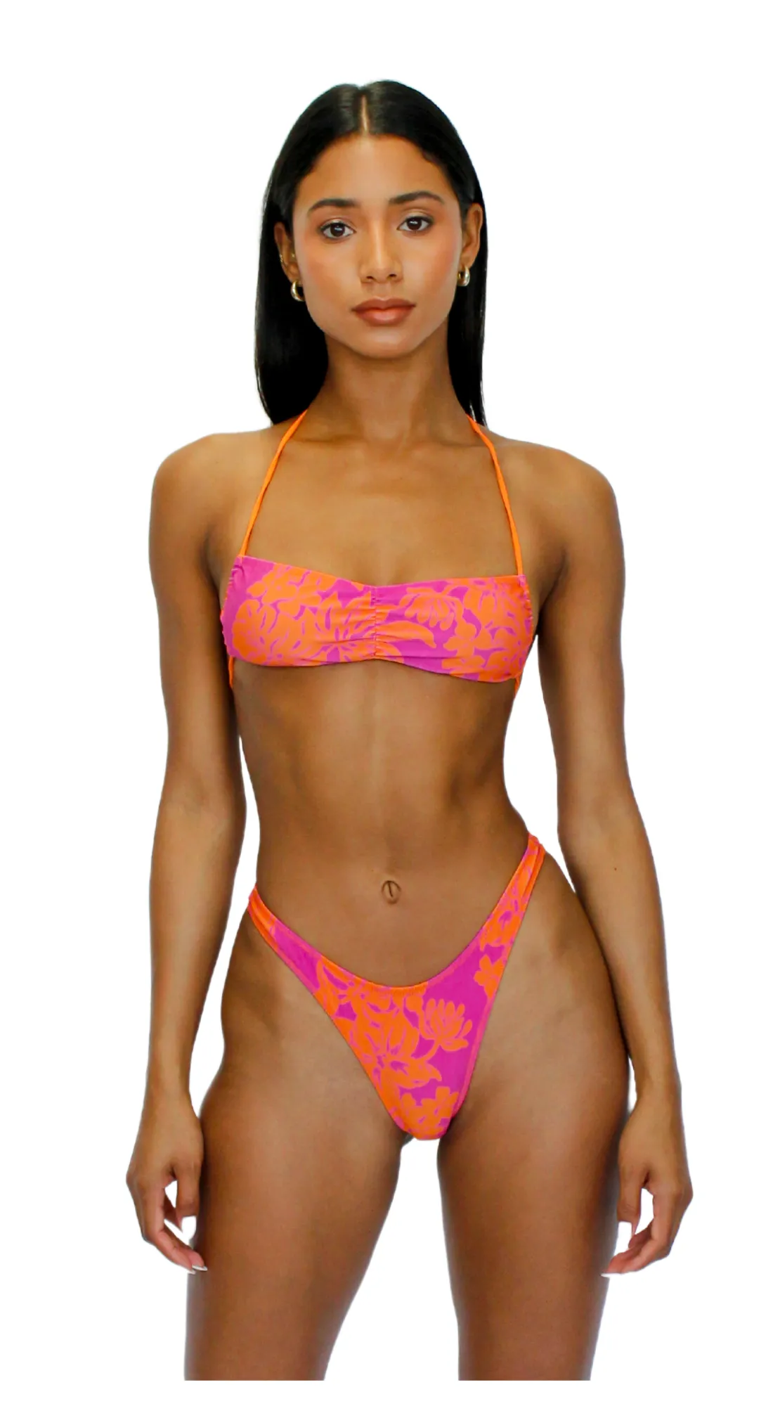 CHRISTINE RUCHED BANDEAU TOP - PINK/ORANGE