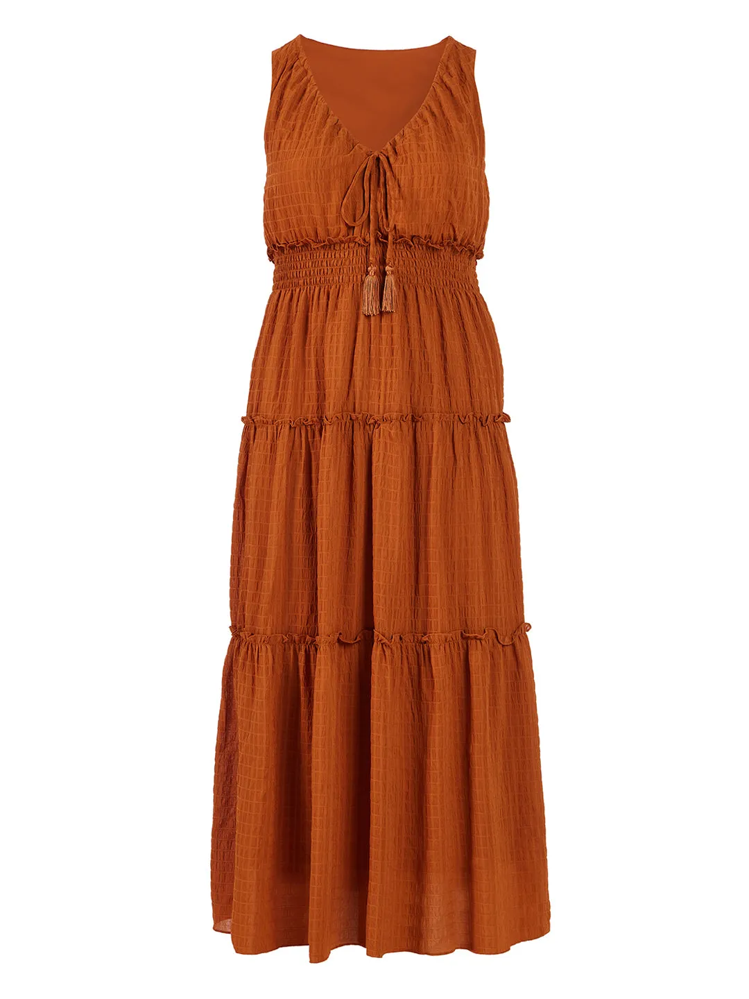 Cinnamon Tiered Fit-And-Flare Midi Dress