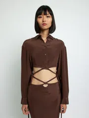 CROP TIE SHIRT - CHOCOLATE