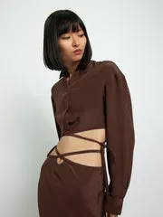 CROP TIE SHIRT - CHOCOLATE