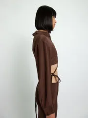 CROP TIE SHIRT - CHOCOLATE