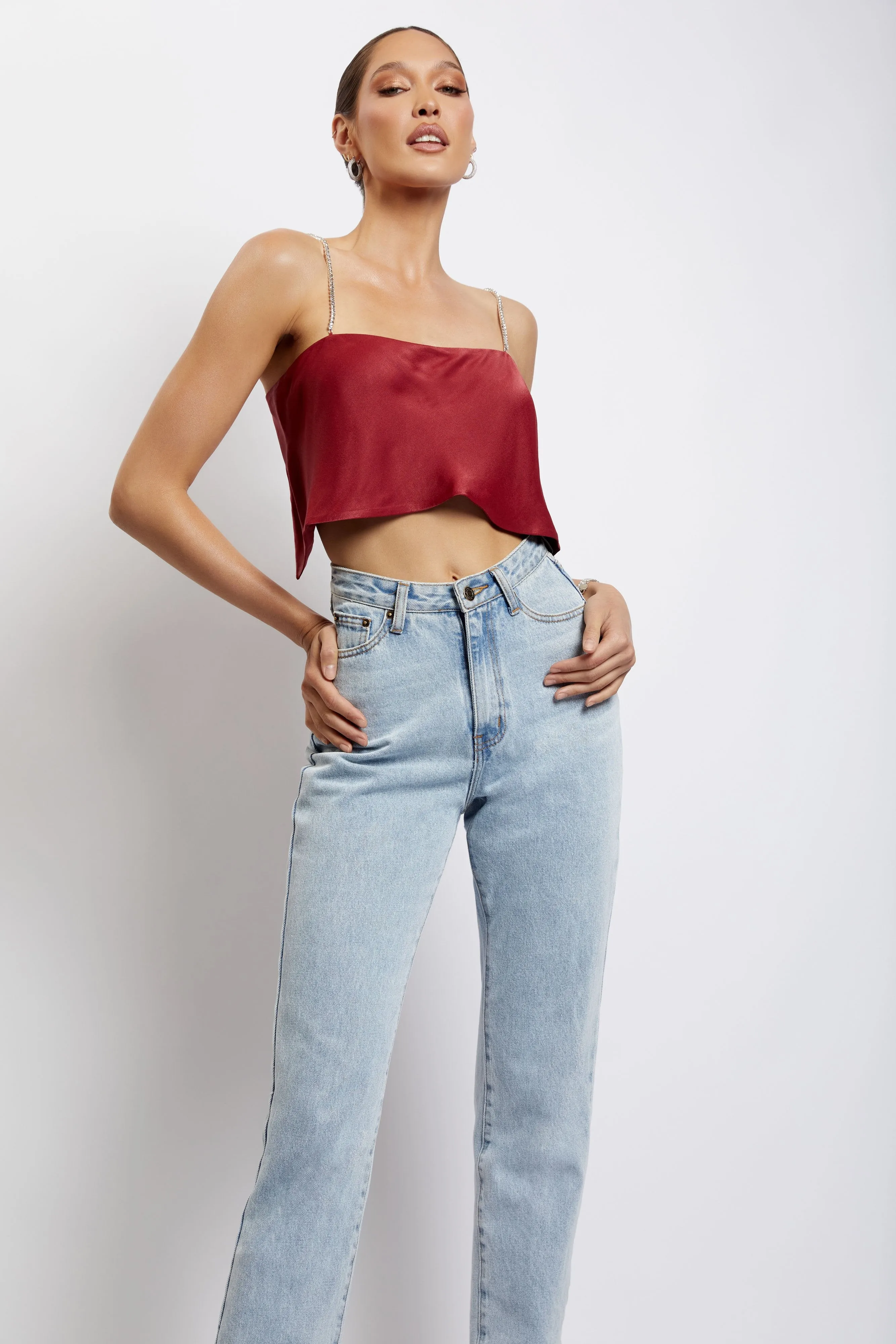 Dayana Straight Cut Crop Top - Wine