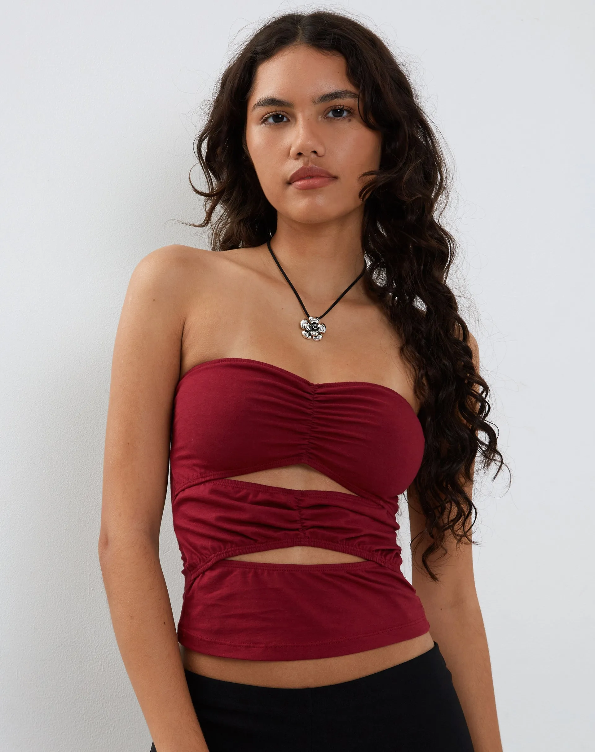 Dayu Bandeau Crop Top in Burgundy