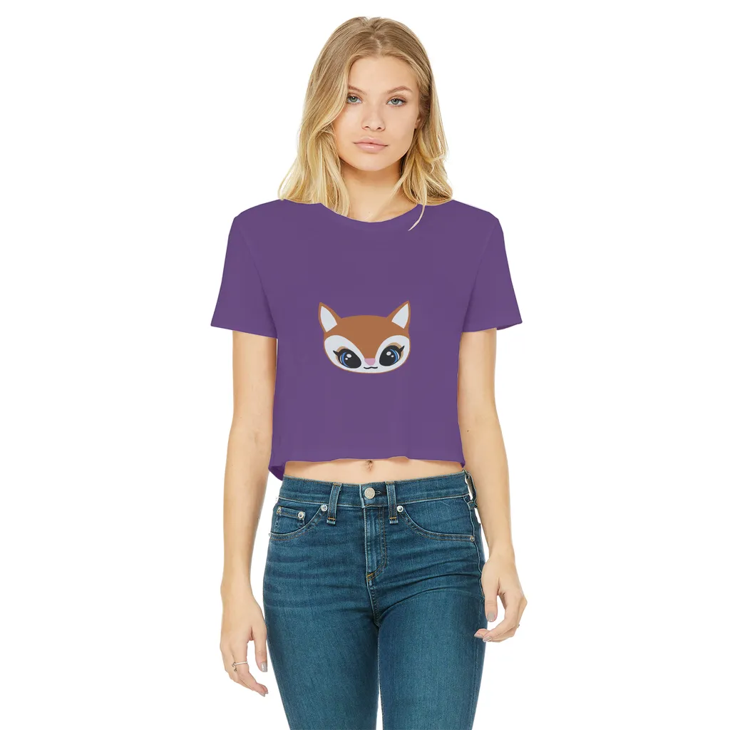 Deer Head Classic Women's Cropped Raw Edge T-Shirt