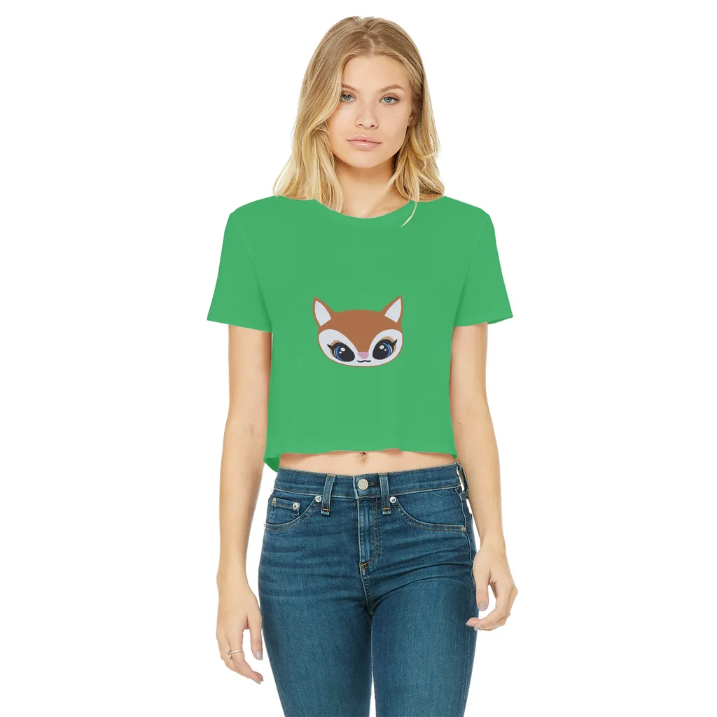 Deer Head Classic Women's Cropped Raw Edge T-Shirt