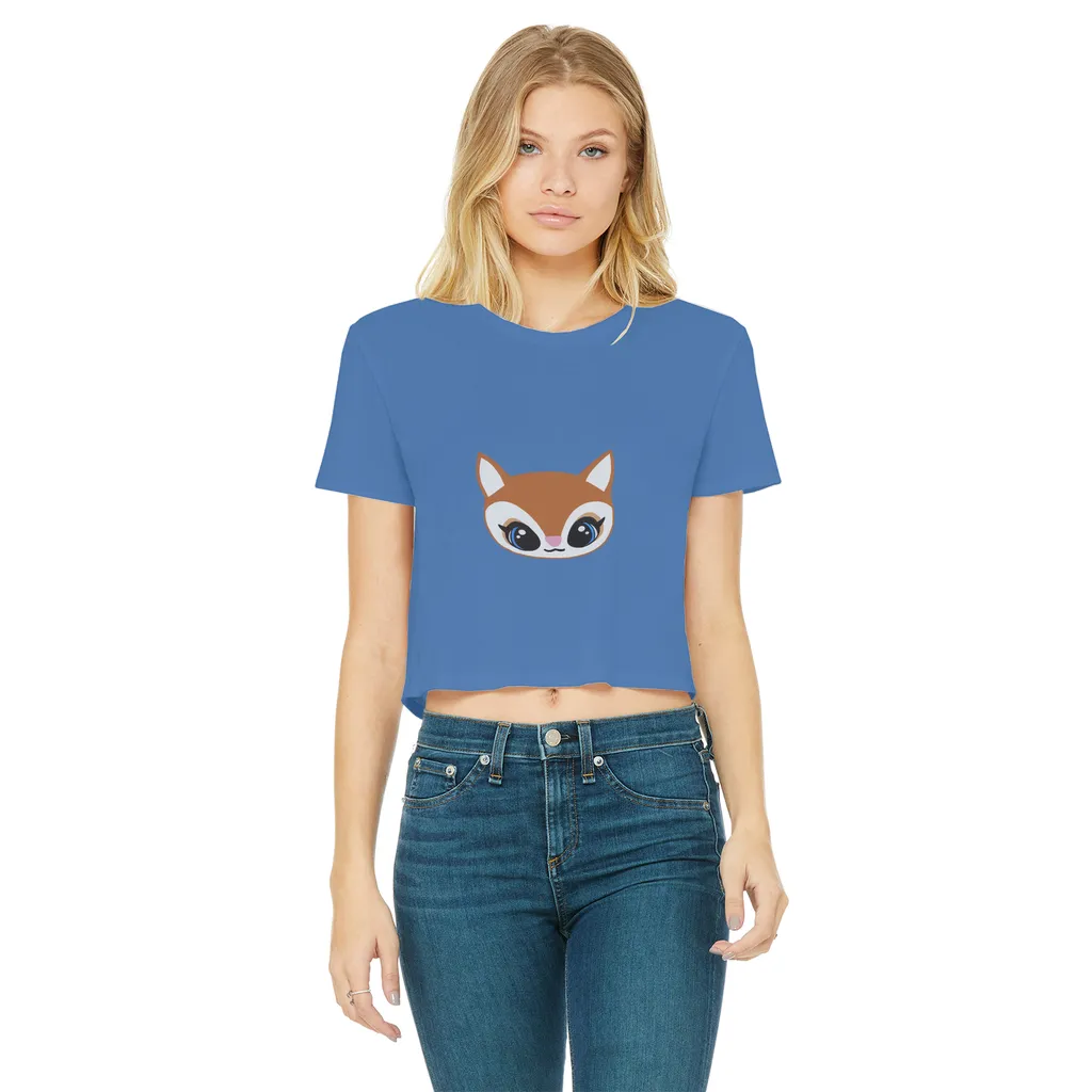 Deer Head Classic Women's Cropped Raw Edge T-Shirt