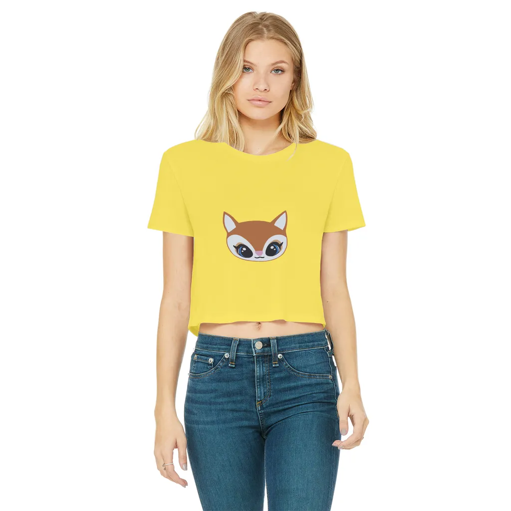 Deer Head Classic Women's Cropped Raw Edge T-Shirt