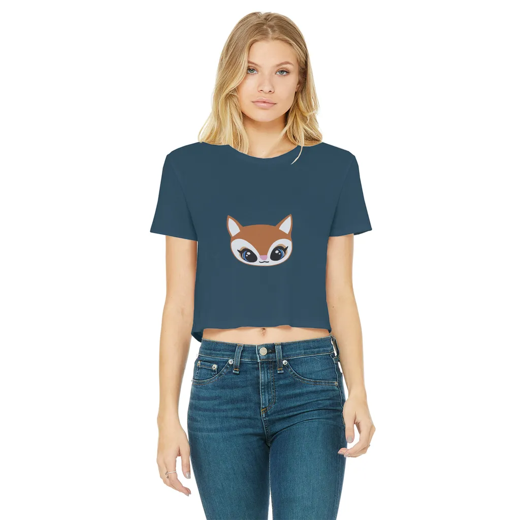 Deer Head Classic Women's Cropped Raw Edge T-Shirt