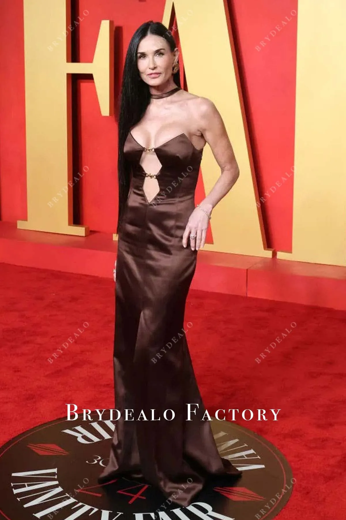 Demi Moore Brown Cutouts 2024 Oscars After Party Dress