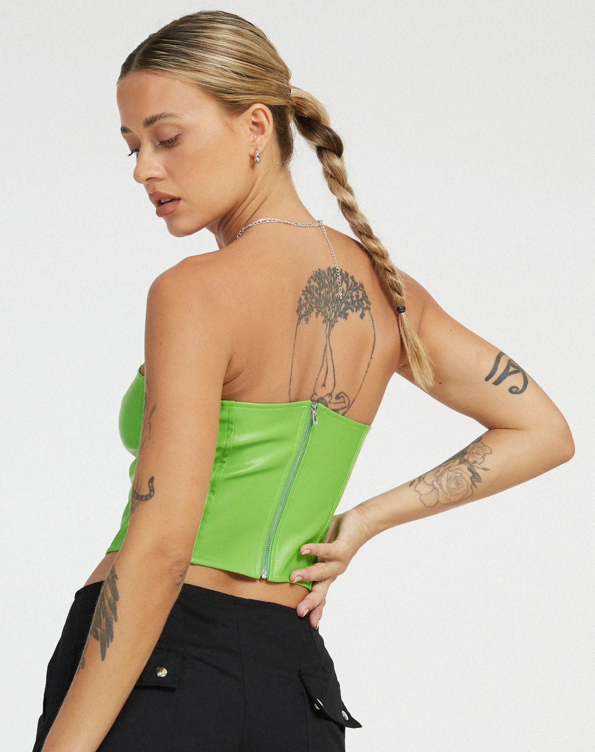 Dena Corset Top in PU Neon Green