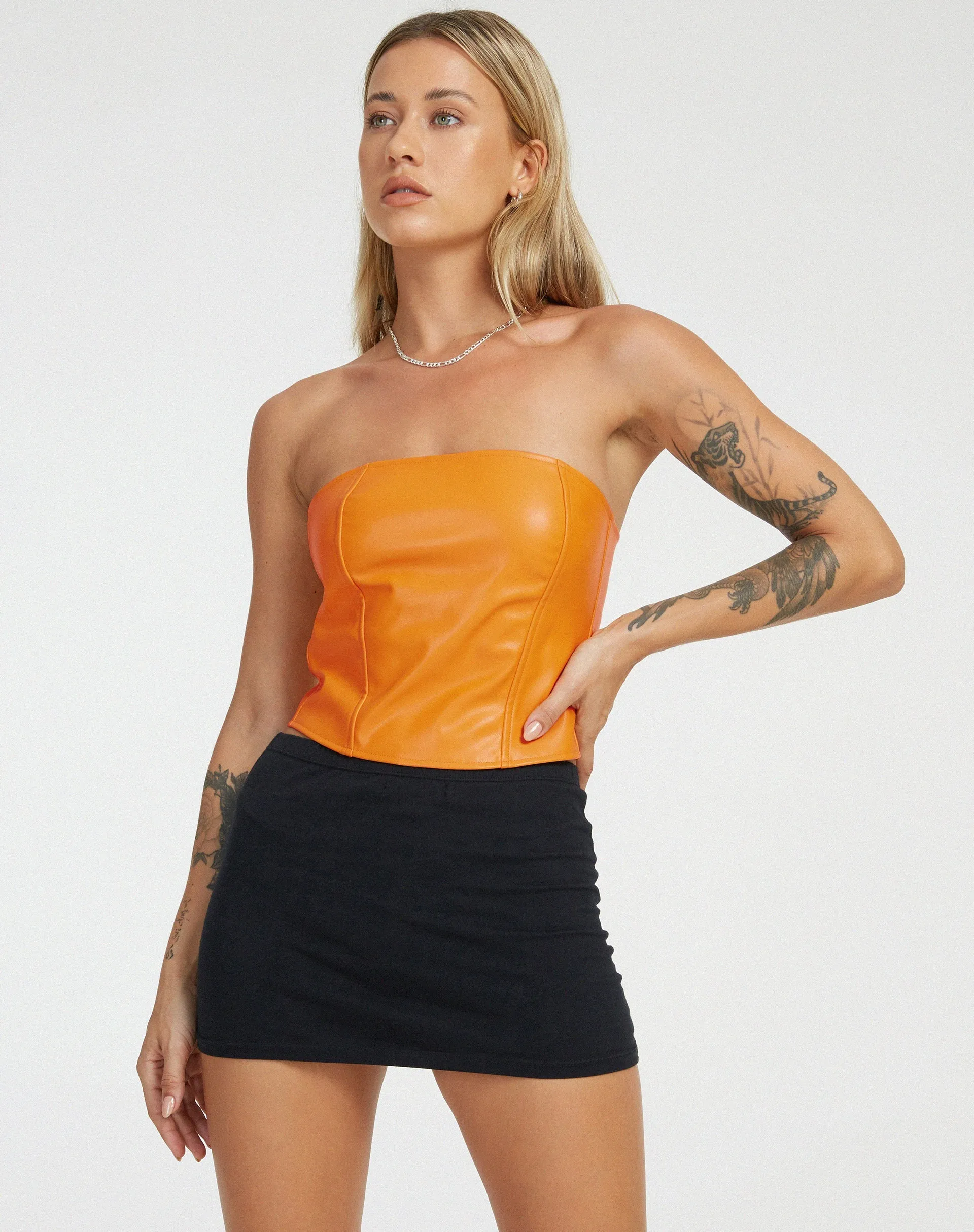 Dena Corset Top in PU Neon Orange