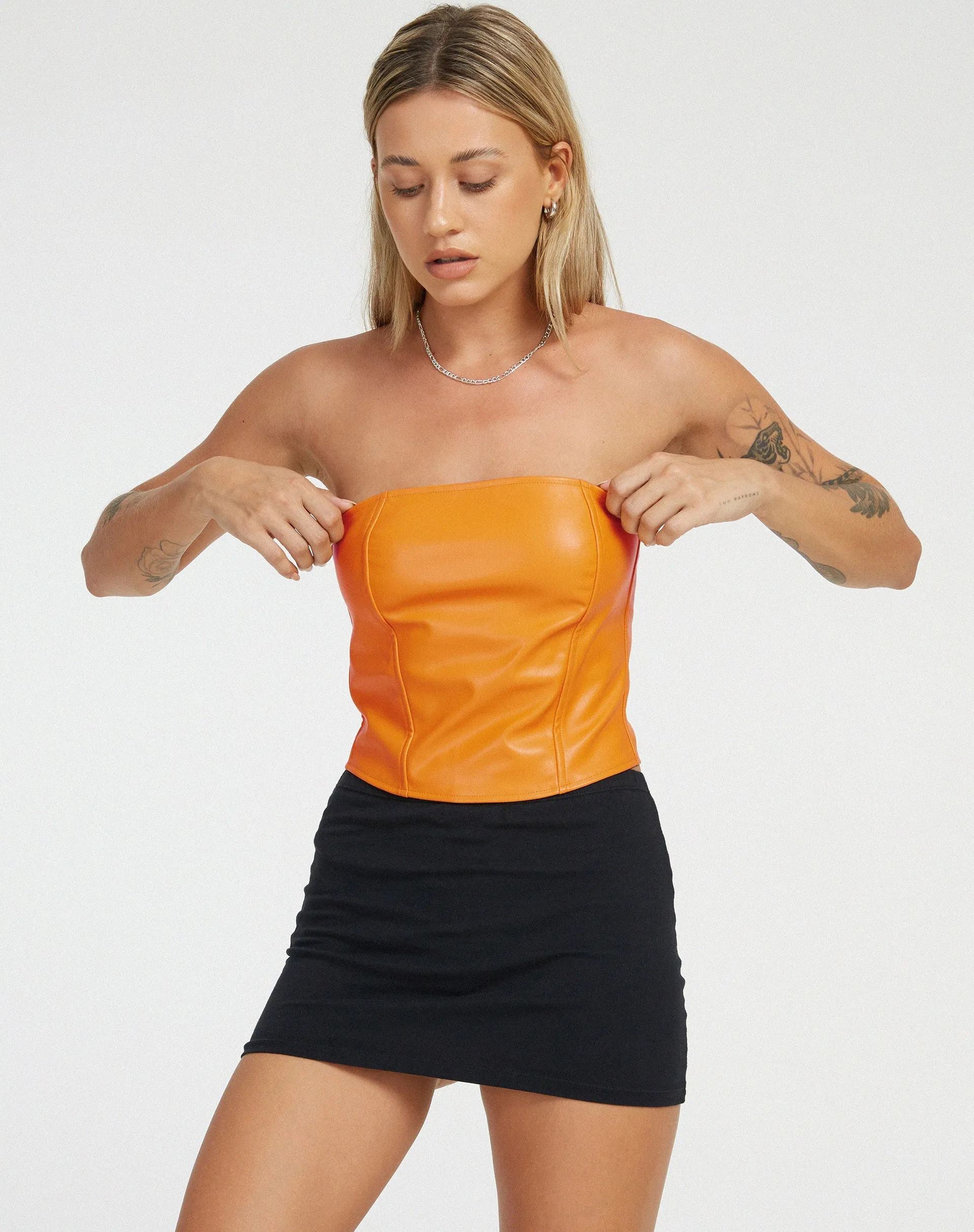 Dena Corset Top in PU Neon Orange