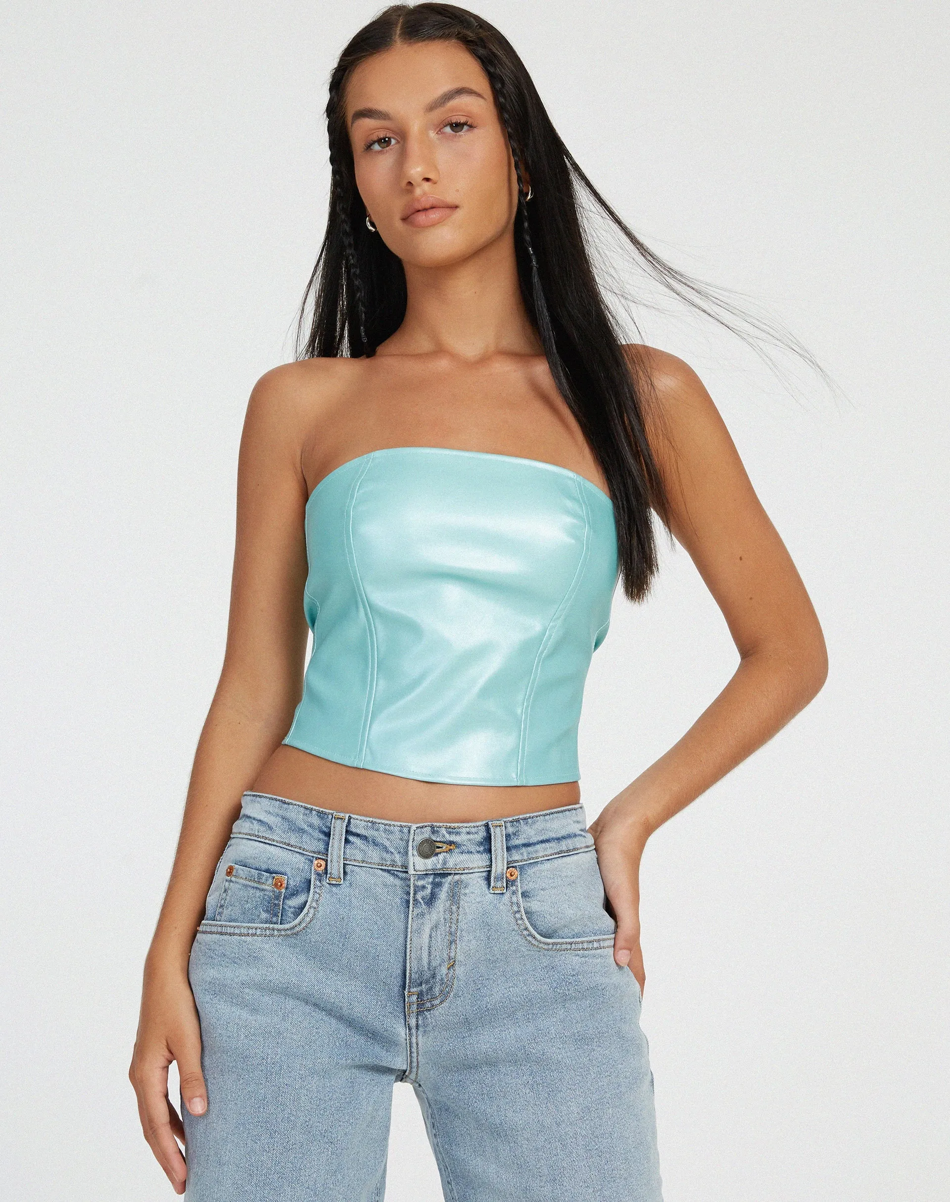 Dena Corset Top in PU Sky Blue