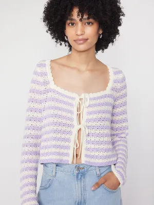 Dionne Lilac Stripe Crochet Knit Cardigan