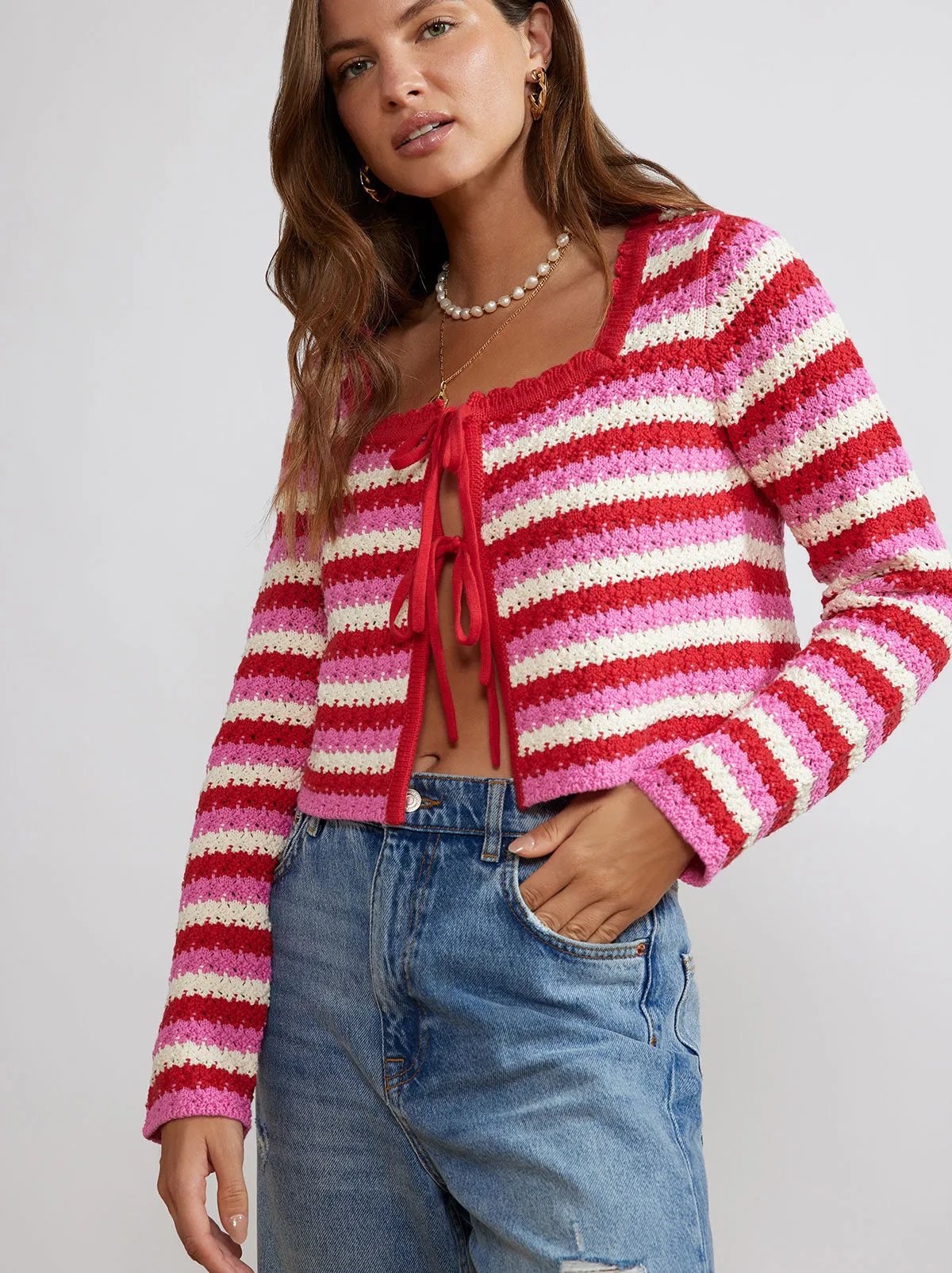 Dionne Pink Stripe Knit Cardigan