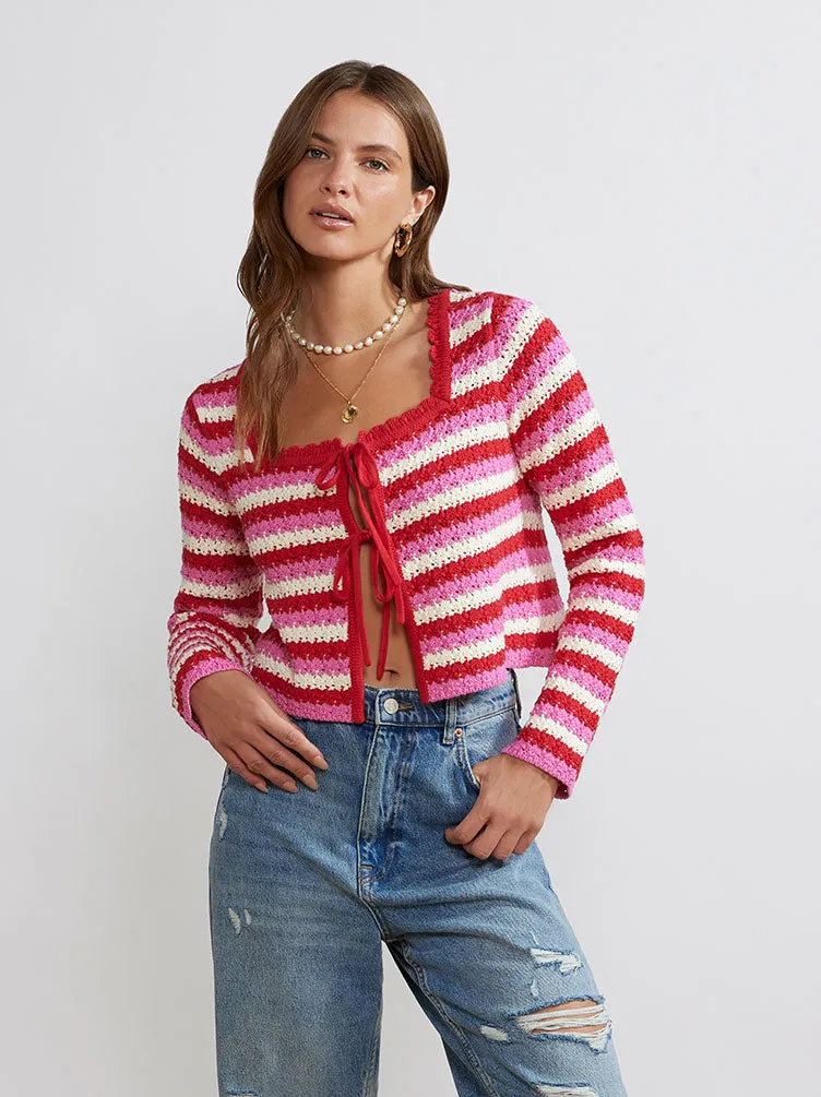 Dionne Pink Stripe Knit Cardigan