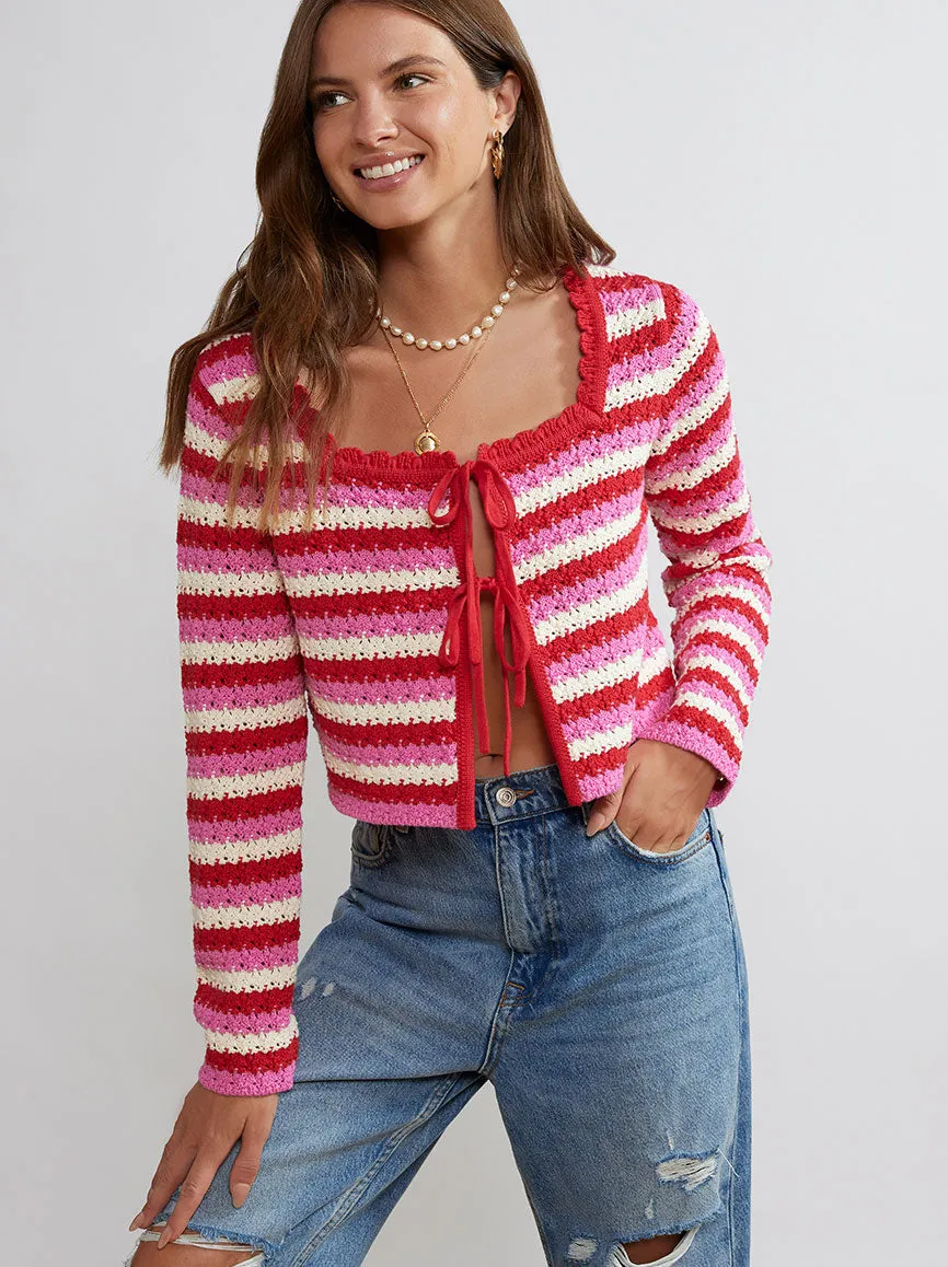 Dionne Pink Stripe Knit Cardigan