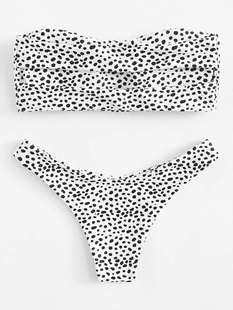 Dot Print Bandeau Bikini Set