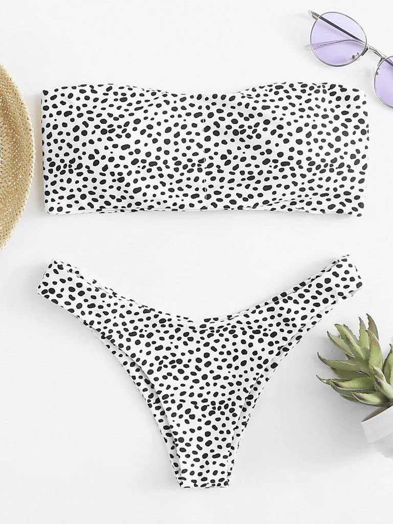 Dot Print Bandeau Bikini Set